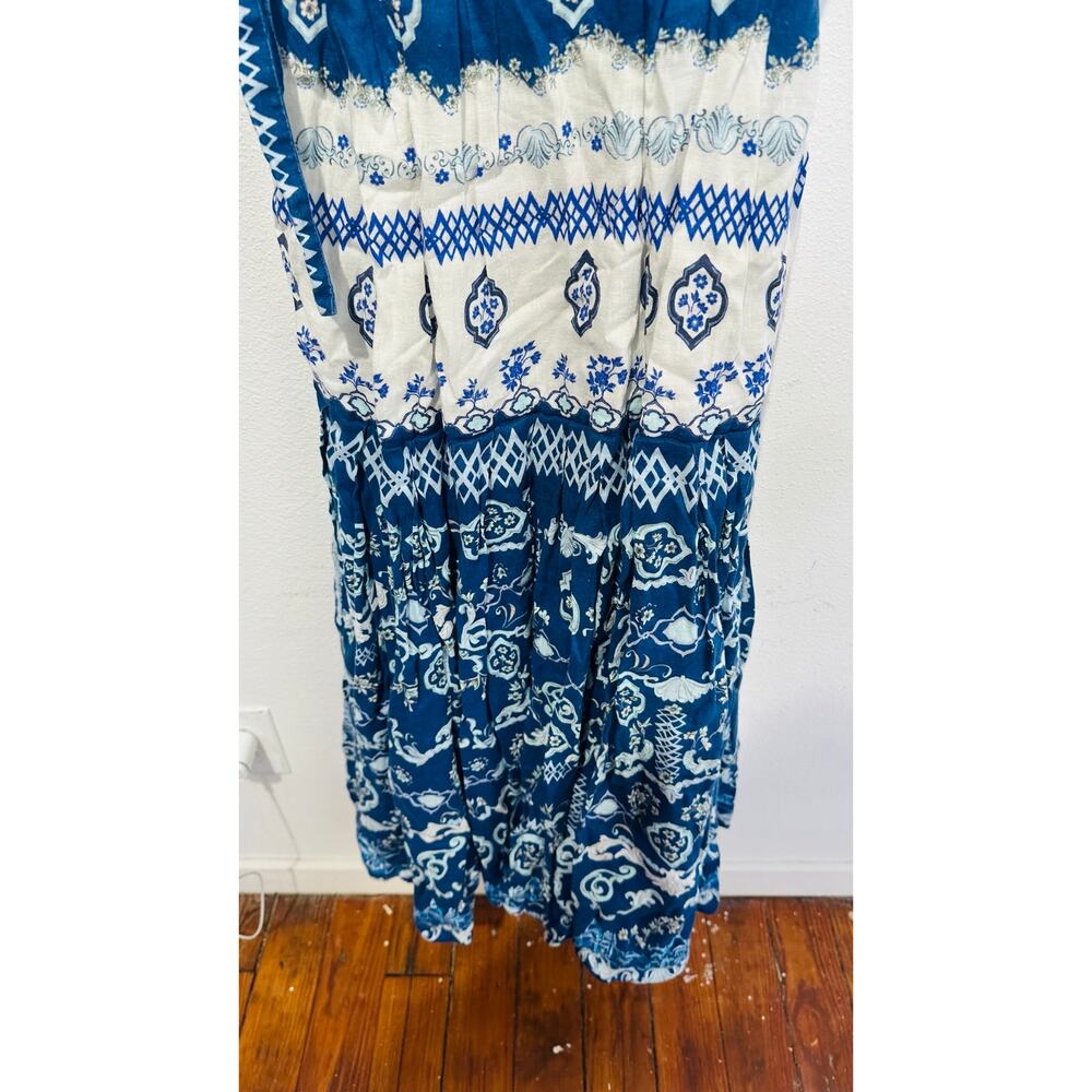 SALONI Blue White Abstract Design Nya Collared Sleeveless Button Up Dress US 2 - Picture 11 of 15